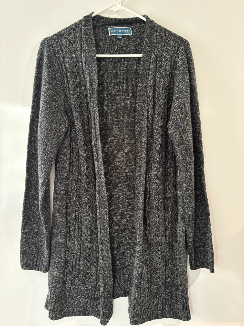 Karen Scott Dark Gray Open-Front long Cable Knit Cardigan size Large